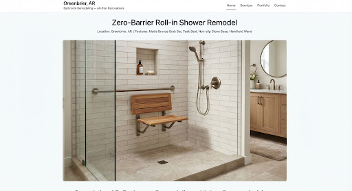 A zero-barrier roll-in shower remodel featuring an elegant matte bronze horizontal safety bar, a wall-mounted fold-down