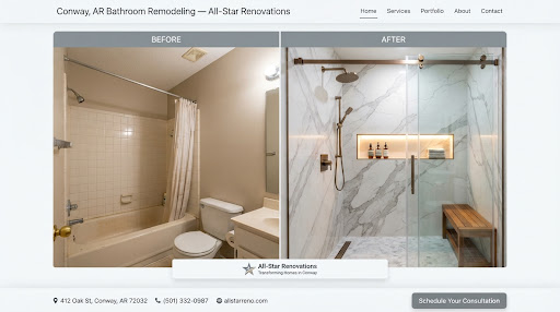 High-end before and after bathroom remodeling in Conway Arkansas showing old fiberglass tub transformed into luxury walk-in