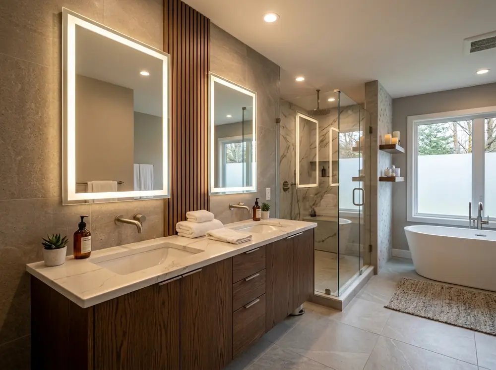 Deluxe bathroom vanity and tile backsplash installation in Vilonia, AR